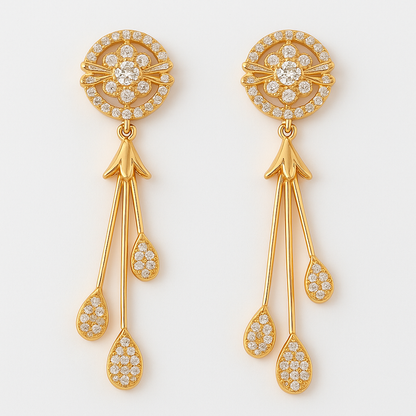 Gold-Plated Floral CZ Cascade Dangler Earrings