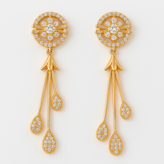 Gold-Plated Floral CZ Cascade Dangler Earrings