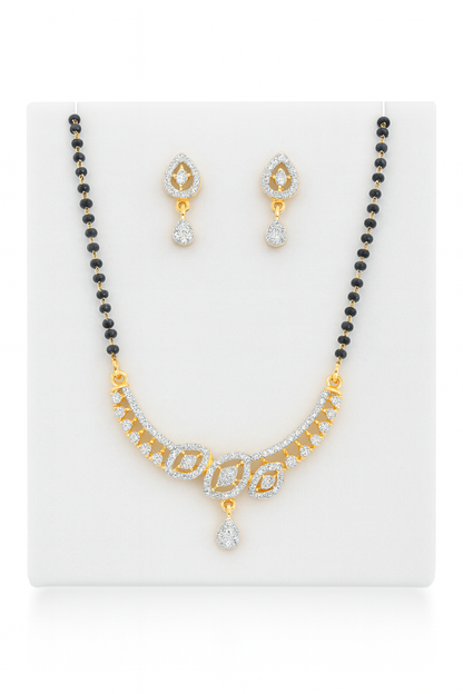 Gold-Plated CZ Stone Mangalsutra Set with Matching Earrings