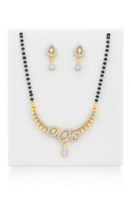 Gold-Plated CZ Stone Mangalsutra Set with Matching Earrings