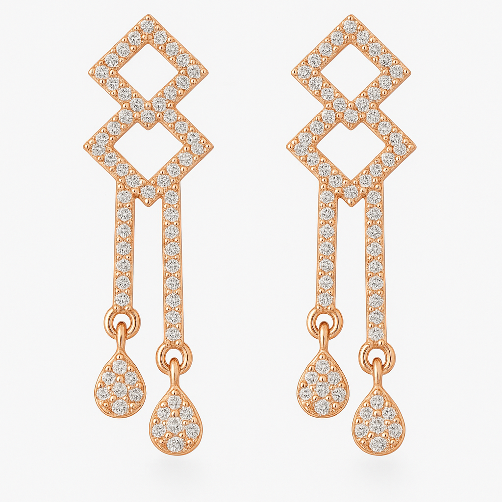 Rose Gold-Plated Geometric CZ Dangler Earrings