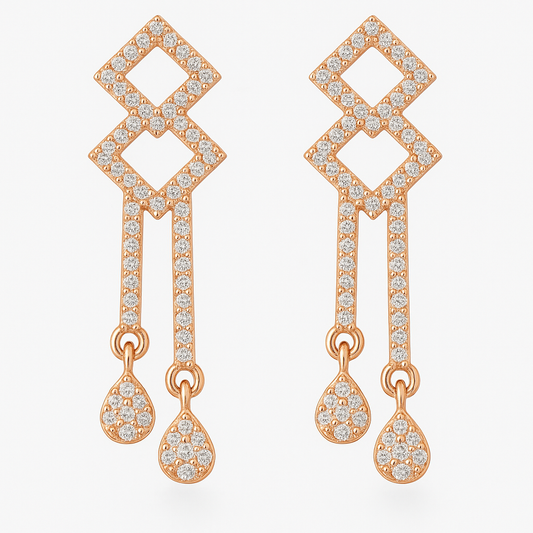 Rose Gold-Plated Geometric CZ Dangler Earrings