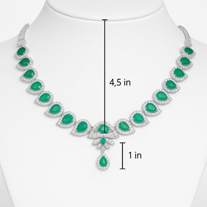 Elegant Emerald Green Stone Necklace & Earrings Set with Diamond Accents
