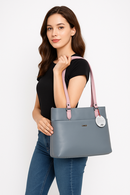 BEXLEE Women’s Dual-Tone Grey & Pink Handbag – Stylish Faux Leather Shoulder Bag with Spacious Compartments & Elegant Design
