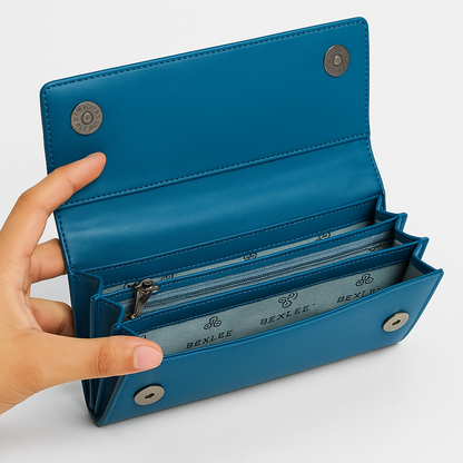 BEXLEE Women’s Premium Blue Wallet – Stylish Faux Leather Clutch with Multiple Compartments & Secure Zipper Pocket