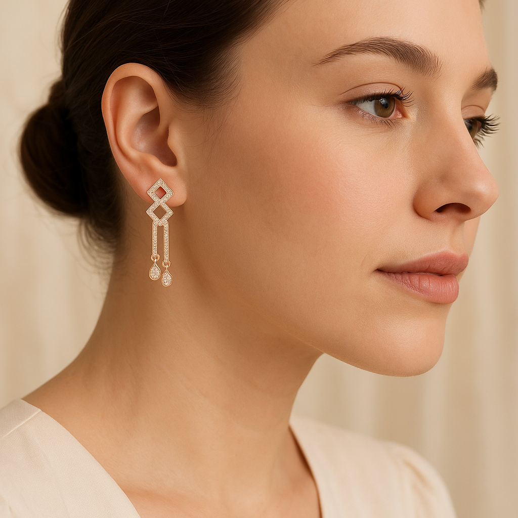 Rose Gold-Plated Geometric CZ Dangler Earrings