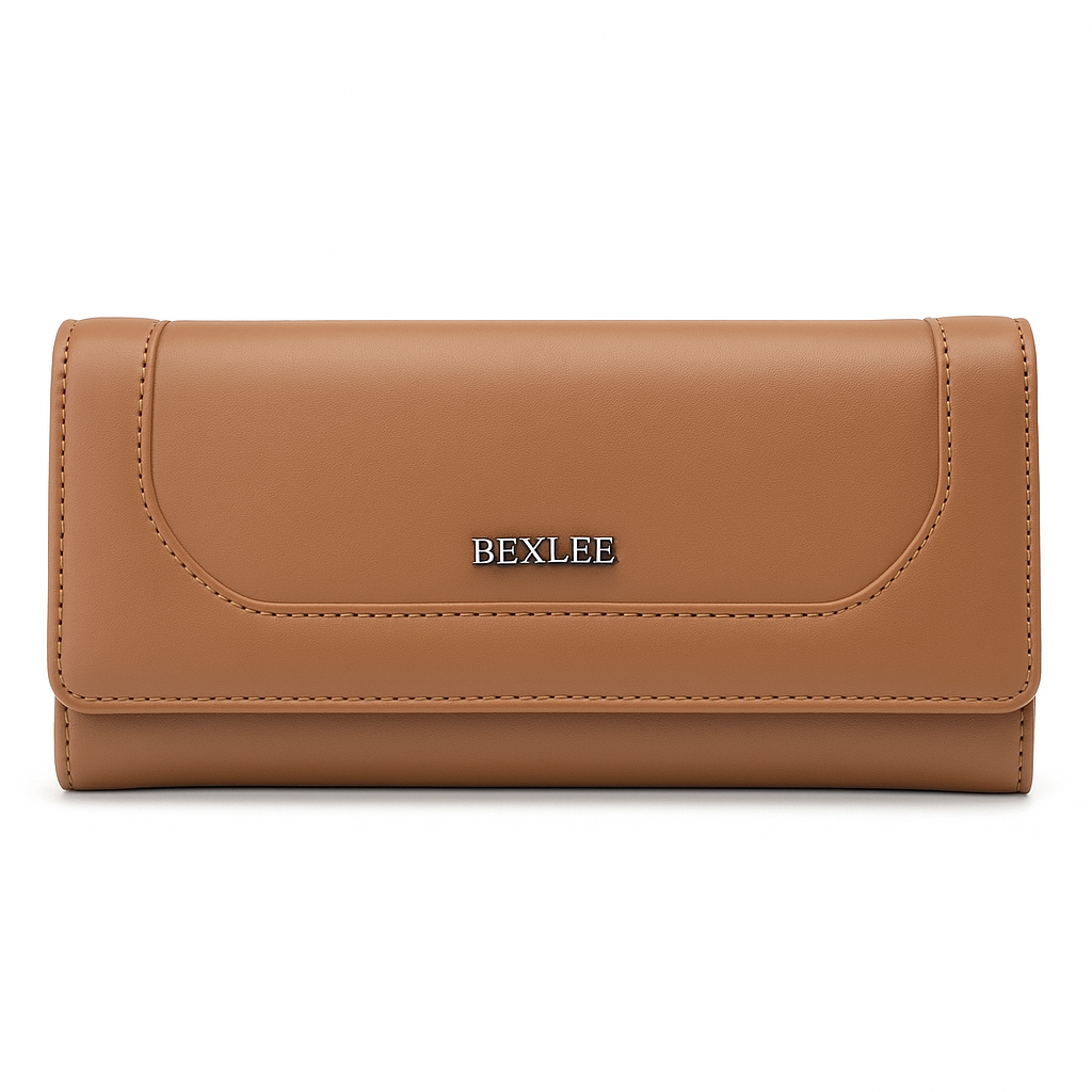 BEXLEE Women’s Premium Tan Wallet – Stylish Faux Leather Clutch with Multiple Compartments & Zipper Pocket