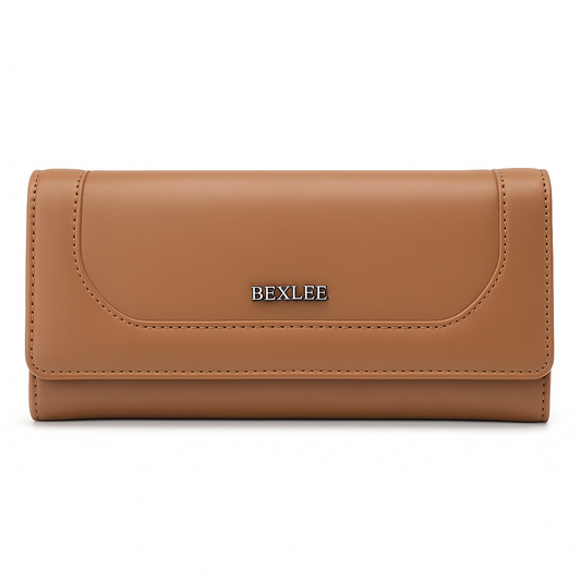 BEXLEE Women’s Premium Tan Wallet – Stylish Faux Leather Clutch with Multiple Compartments & Zipper Pocket