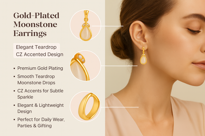 Gold-Plated Teardrop Pearl Earrings with CZ Accents – Everyday Elegance