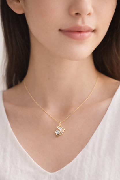 Gold-Plated Dolphin CZ Pendant Necklace for Women – Minimal Everyday Jewellery