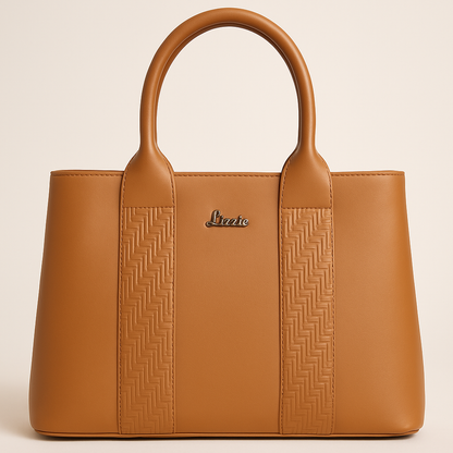 LIZZIE Tan Textured Panel Faux Leather Handbag – With Detachable Sling Strap