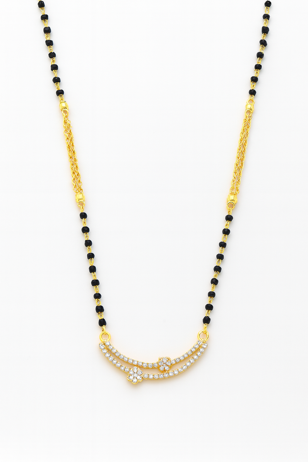 Elegant Gold-Plated Double-Strand Mangalsutra with CZ Stone Pendant
