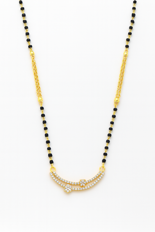 Elegant Gold-Plated Double-Strand Mangalsutra with CZ Stone Pendant