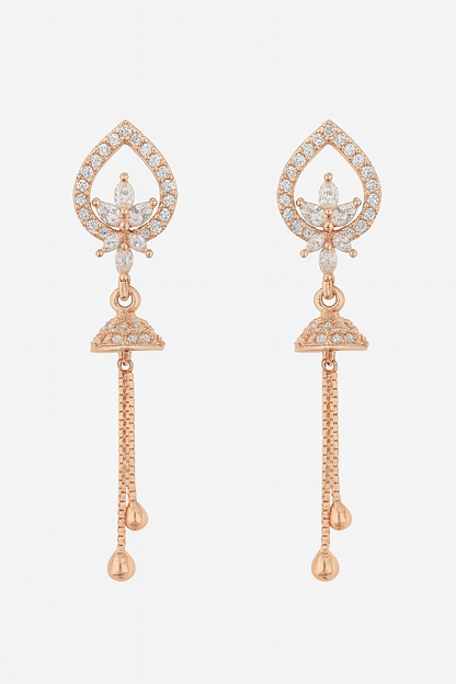 Rose Gold-Plated Floral Jhumki Drop Earrings with CZ Accents