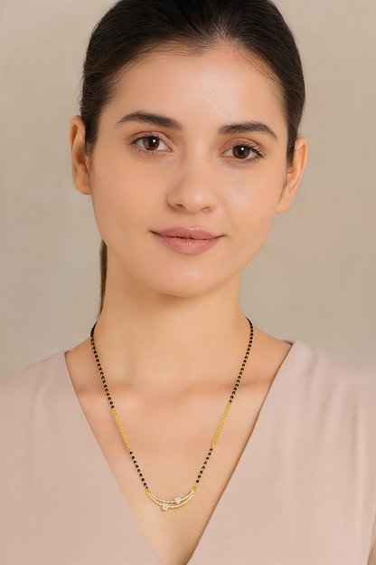Elegant Gold-Plated Double-Strand Mangalsutra with CZ Stone Pendant