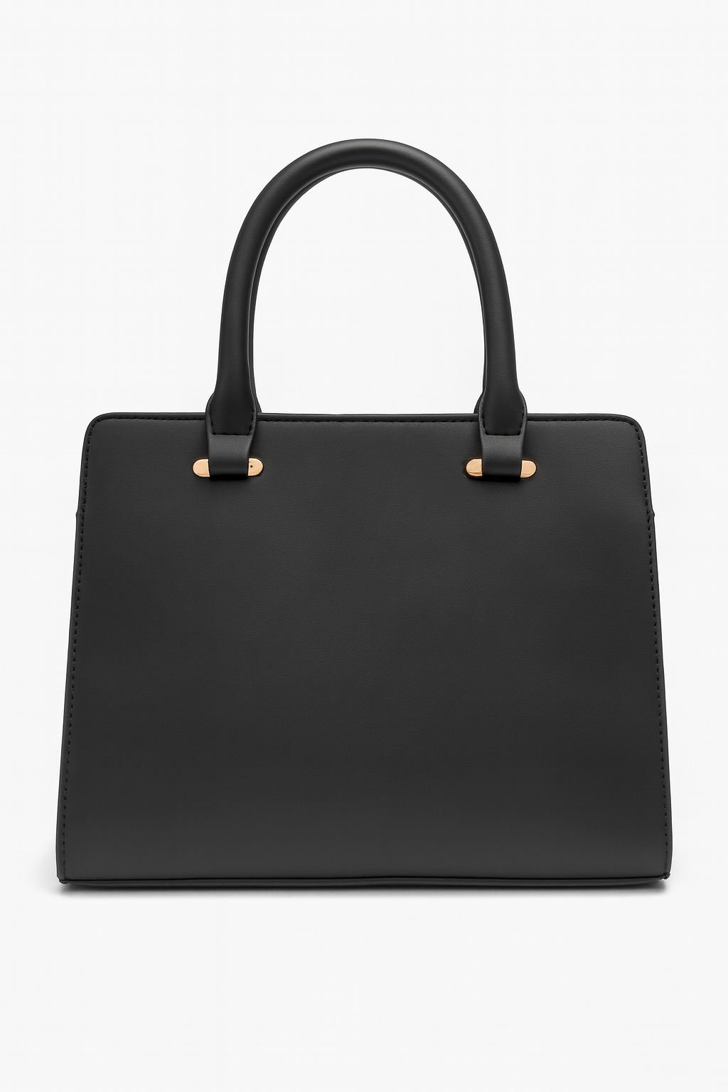 UNIQFEEL Elegant Black Structured Handbag with Front Flap Pocket & Gold Accents