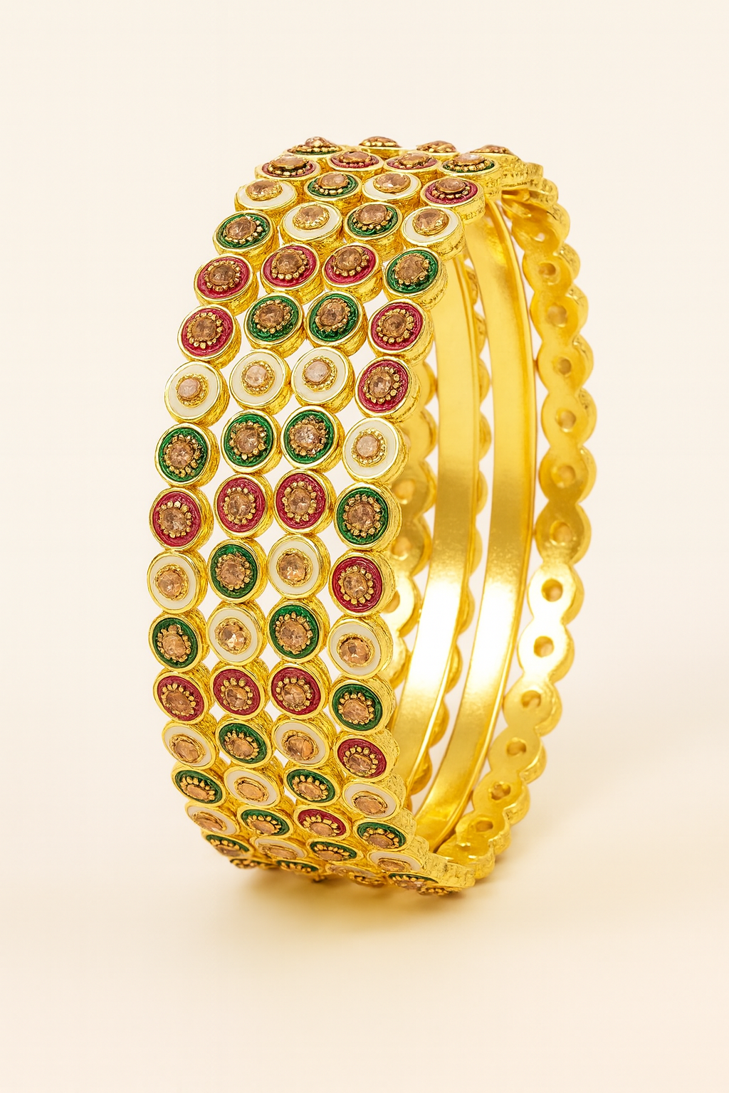 Gold-Plated Multicolor Circle Design Bangles for Women – Traditional Ethnic Kada Set of 4