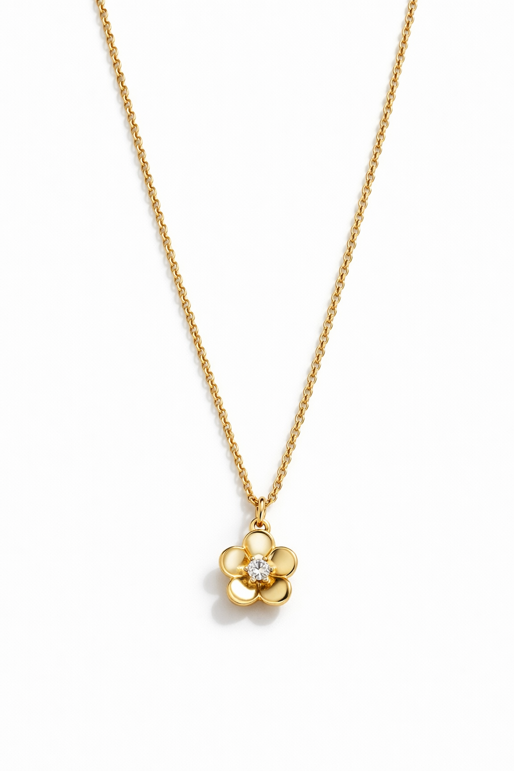 Gold-Plated Floral CZ Pendant Necklace for Women – Minimal Flower Design Jewellery