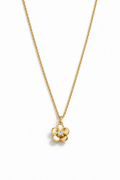 Gold-Plated Floral CZ Pendant Necklace for Women – Minimal Flower Design Jewellery