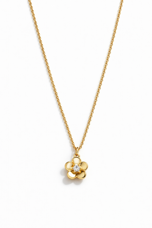 Gold-Plated Floral CZ Pendant Necklace for Women – Minimal Flower Design Jewellery
