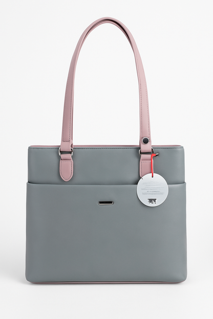 BEXLEE Women’s Dual-Tone Grey & Pink Handbag – Stylish Faux Leather Shoulder Bag with Spacious Compartments & Elegant Design