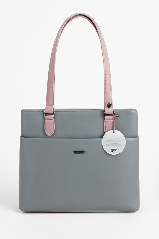 BEXLEE Women’s Dual-Tone Grey & Pink Handbag – Stylish Faux Leather Shoulder Bag with Spacious Compartments & Elegant Design