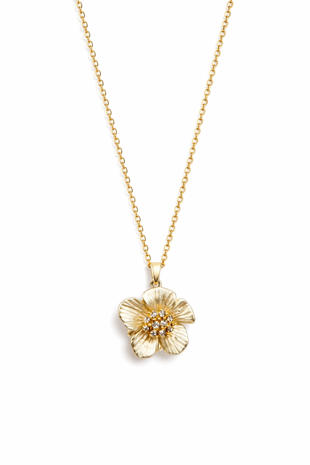 Gold-Plated Textured Floral Pendant Necklace for Women – Crystal Cluster Flower Jewellery