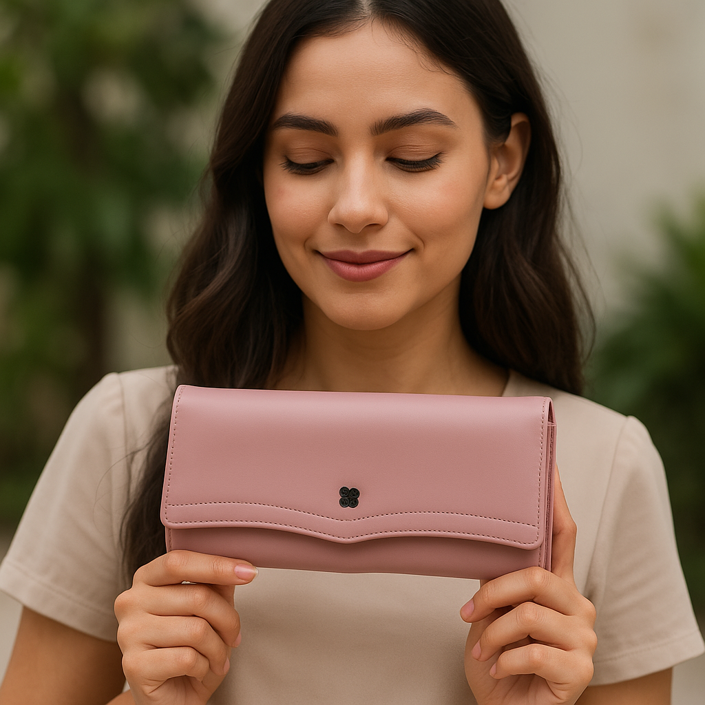 BEXLEE Women’s Premium Pink Wallet – Elegant Faux Leather Clutch with Multi-Compartment Storage & Secure Zipper Pocket
