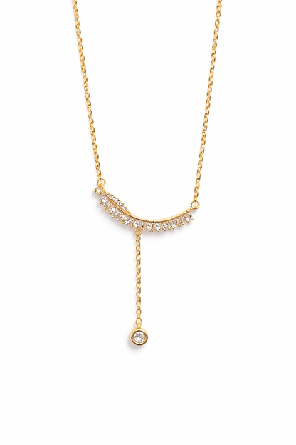 Gold-Plated CZ Curved Bar Y Necklace for Women – Elegant Drop Chain Pendant Jewellery