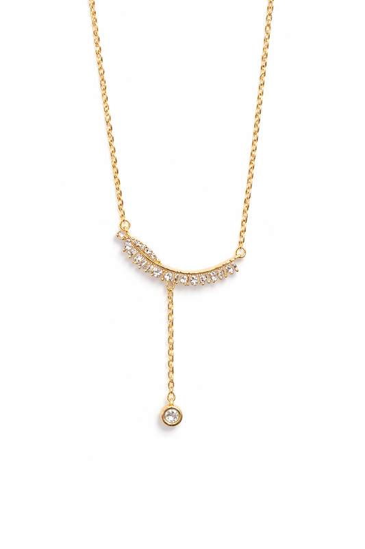 Gold-Plated CZ Curved Bar Y Necklace for Women – Elegant Drop Chain Pendant Jewellery