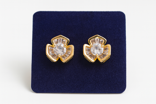 Gold-Plated Floral CZ Stud Earrings