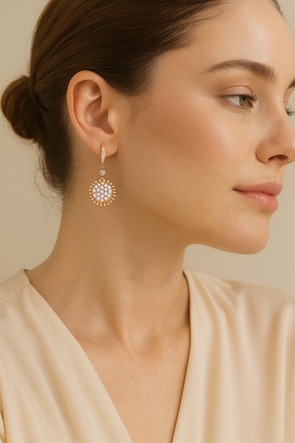 Rose Gold-Plated CZ Floral Burst Dangler Earrings