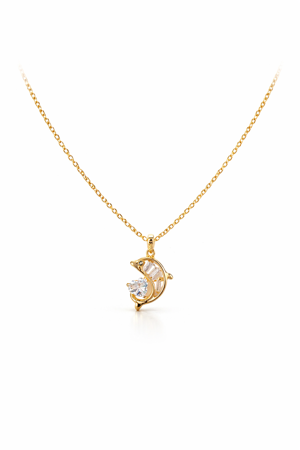 Gold-Plated Dolphin CZ Pendant Necklace for Women – Minimal Everyday Jewellery