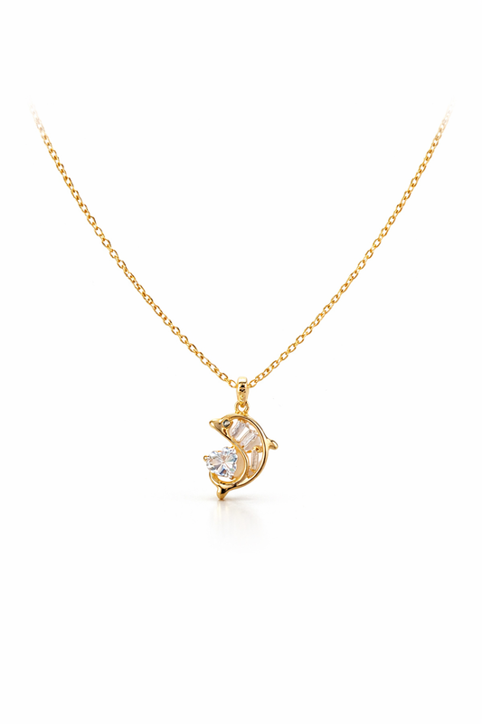 Gold-Plated Dolphin CZ Pendant Necklace for Women – Minimal Everyday Jewellery