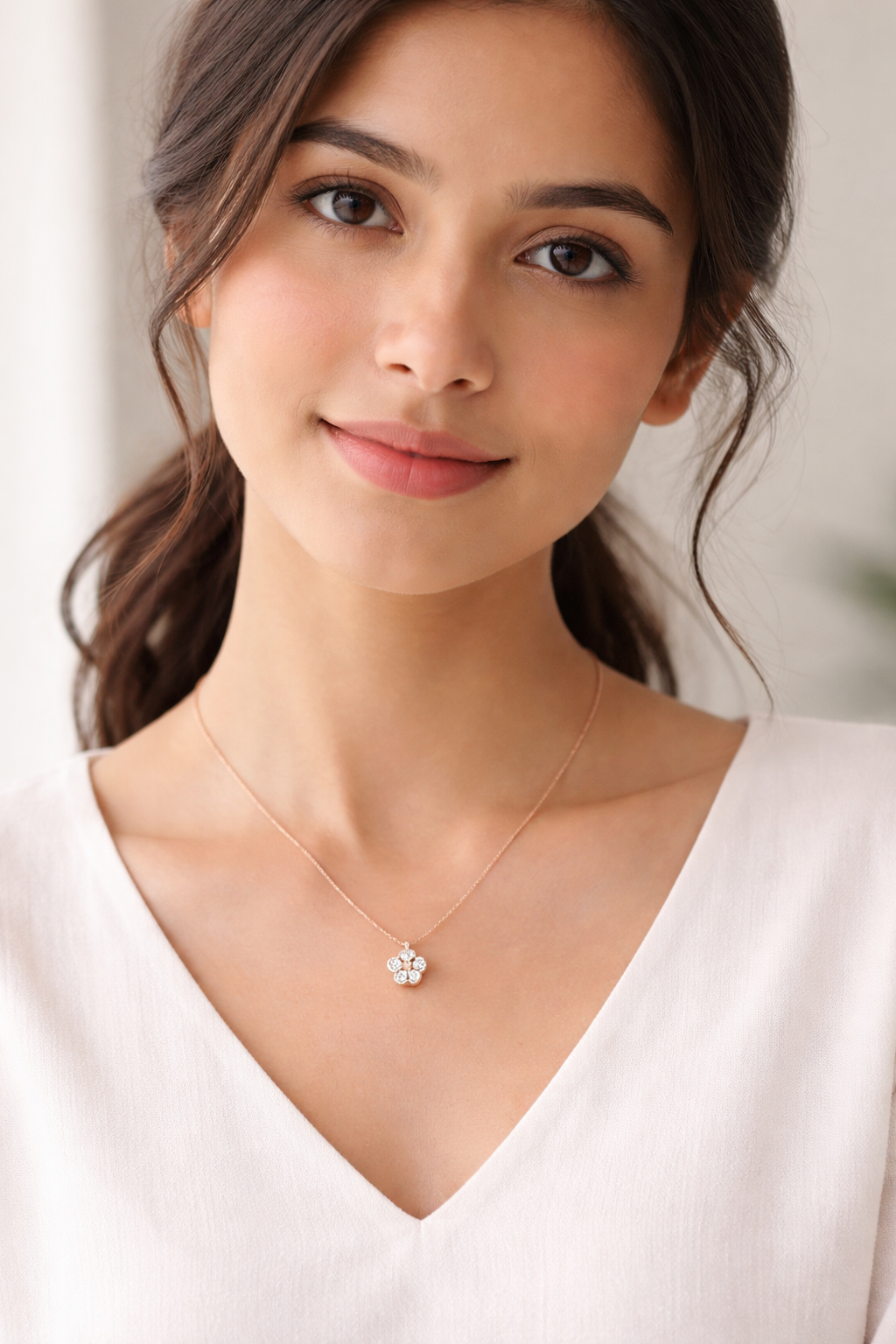 Rose Gold-Plated Floral CZ Pendant Necklace for Women – Elegant Minimal Jewellery