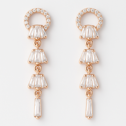 Rose-Gold Plated Linear Drop Earrings with Baguette CZ Stones