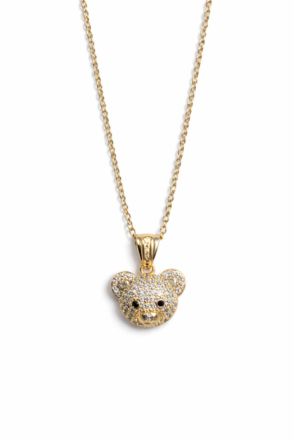 Gold-Plated Crystal Teddy Bear Pendant Necklace for Women & Girls – Cute Sparkling Jewellery
