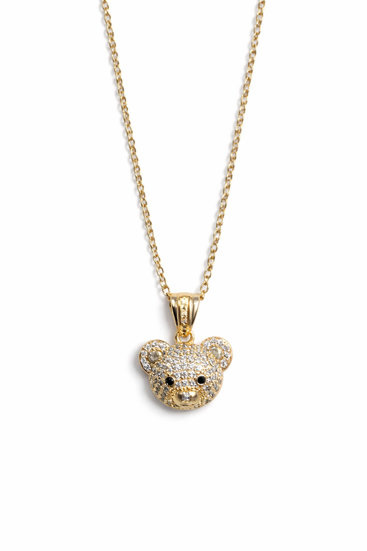 Gold-Plated Crystal Teddy Bear Pendant Necklace for Women & Girls – Cute Sparkling Jewellery