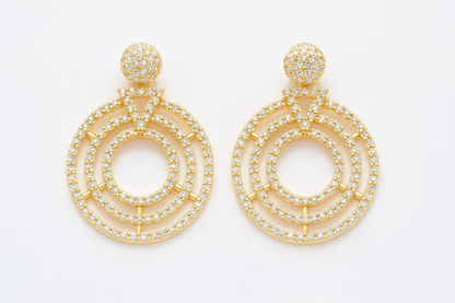Gold-Plated CZ-Studded Circular Statement Earrings for Party & Occasion Wear