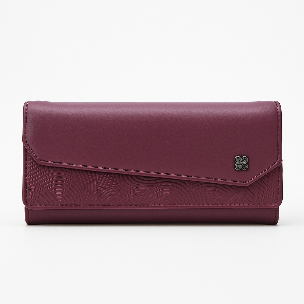BEXLEE Women’s Premium Plum Textured Wallet – Stylish Faux Leather Clutch with Multiple Compartments & Secure Zipper Pocket