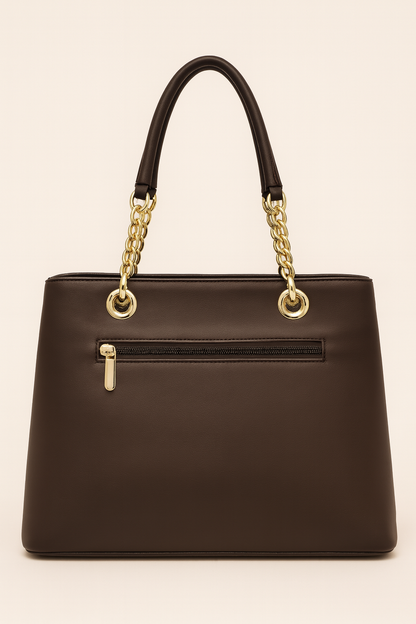 ZUBY Multi-Tone Geometric Handbag with Gold Chain Handles – Modern Luxe Design