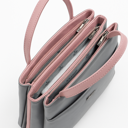 BEXLEE Women’s Dual-Tone Grey & Pink Handbag – Stylish Faux Leather Shoulder Bag with Spacious Compartments & Elegant Design