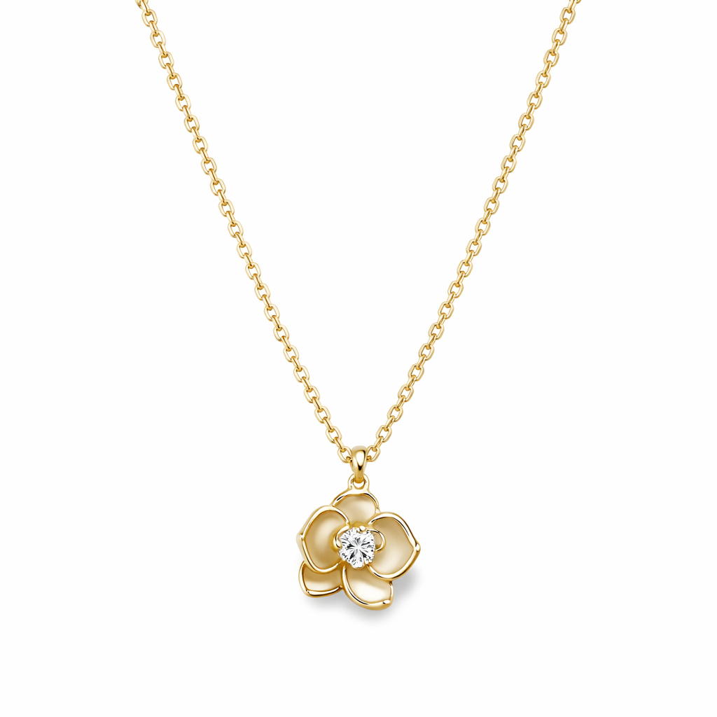Gold-Plated Floral CZ Pendant Necklace for Women – Elegant Minimal Flower Jewellery