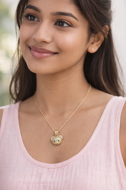 Gold-Plated Crystal Teddy Bear Pendant Necklace for Women & Girls – Cute Sparkling Jewellery