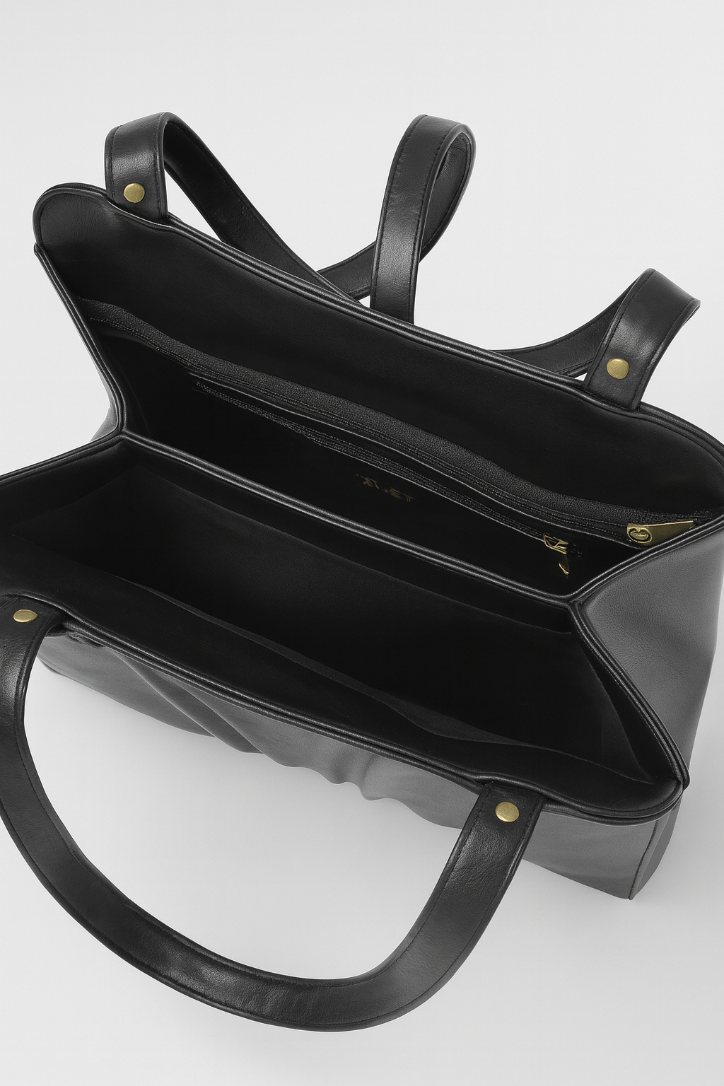 ZUBY Classic Black Pleated Handbag – Structured Tote with Elegant Draped Front and Gold Accents