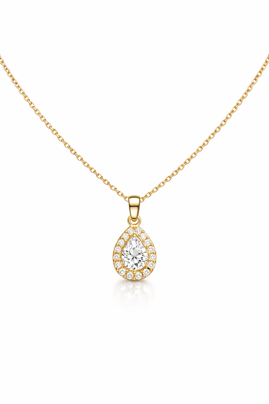Gold-Plated Teardrop CZ Pendant Necklace for Women – Elegant Halo Crystal Jewellery