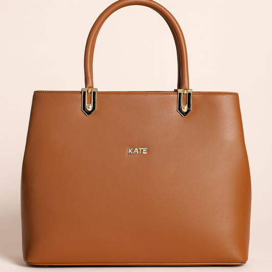 Kate Tan Faux Leather Structured Handbag – Elegant Daily Office Tote with Rear Zip Pocket