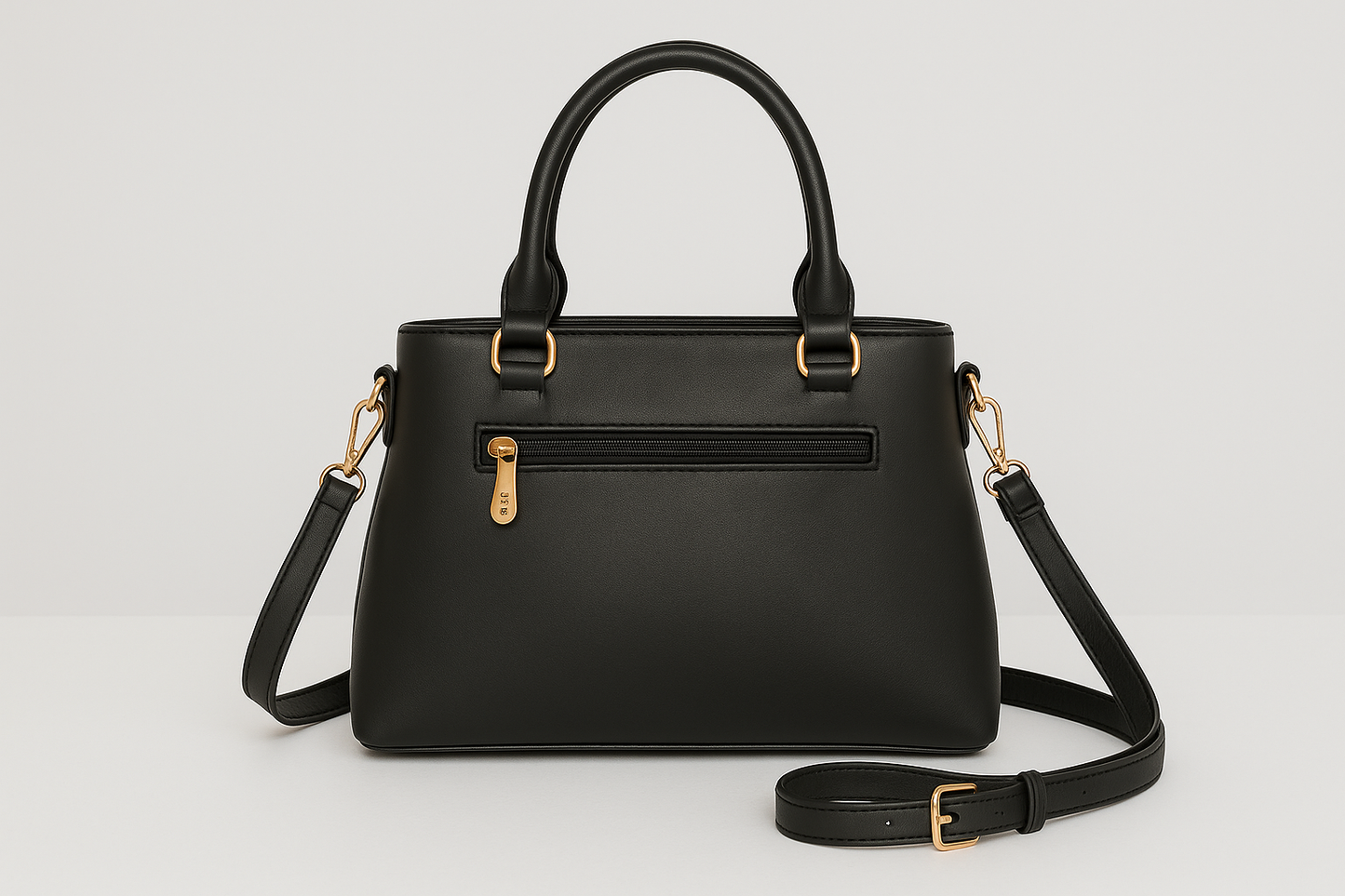 KATE Elegant Black Structured Faux Leather Handbag for Women | Top Handle & Sling Strap | Gold Hardware | Office, Casual, Travel Use